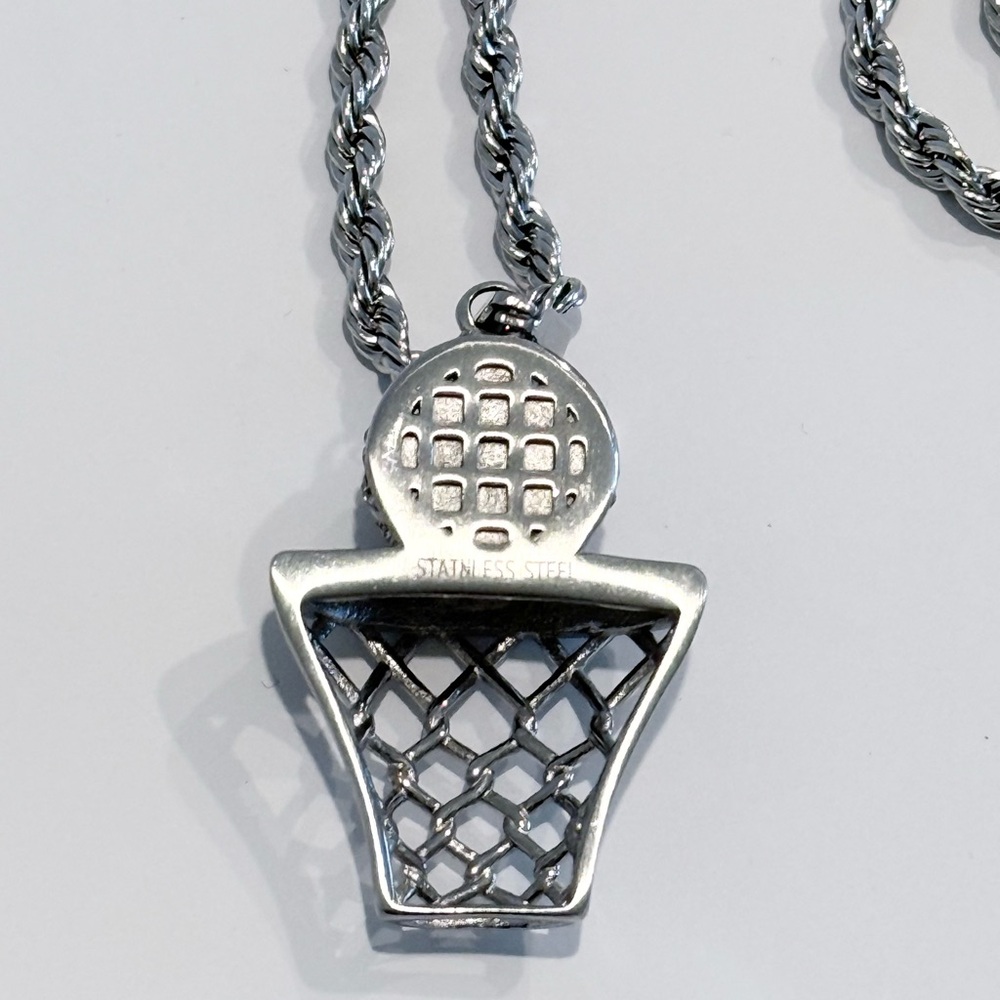 Steeltime SWISH Silver-Tone Basketball Pendant Necklace - Picture 5 of 5